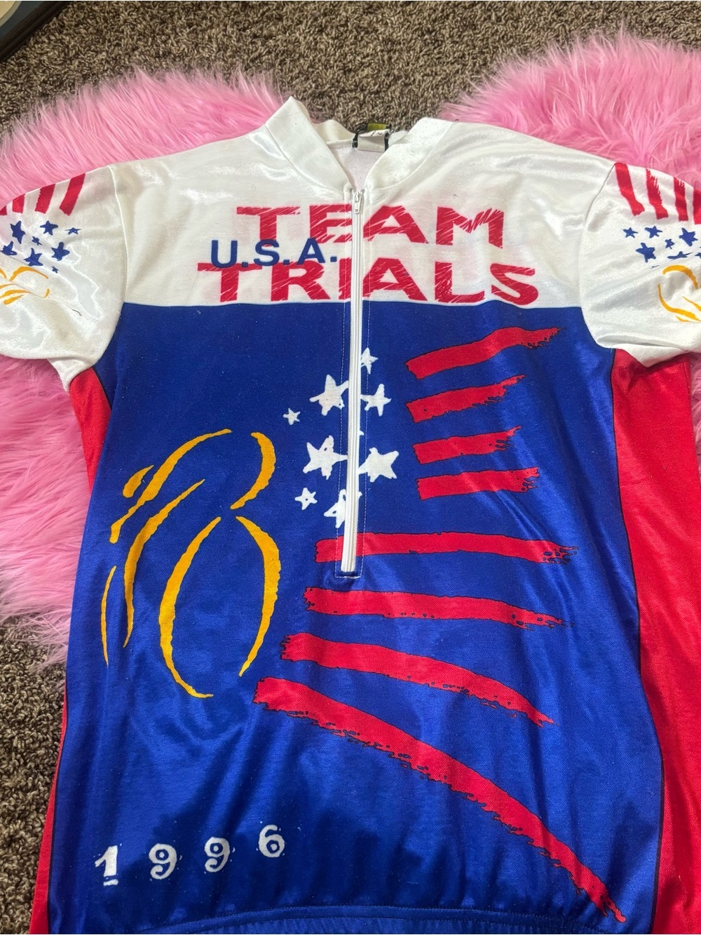 Vintage 1996 Team USA Trials Patriotic Cycling Jersey
